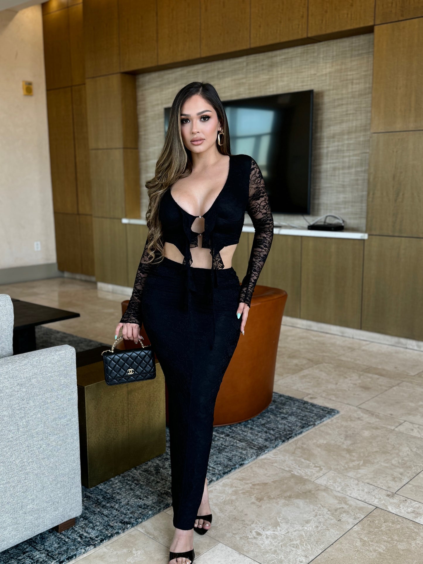 Paola Long Sleeve Lace Skirt Set